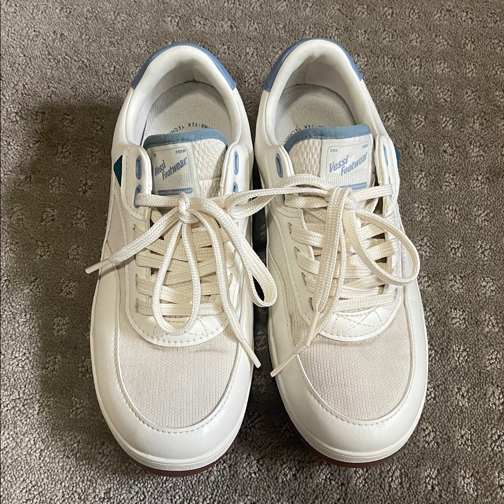 White and Blue Vessi Courtside Sneakers